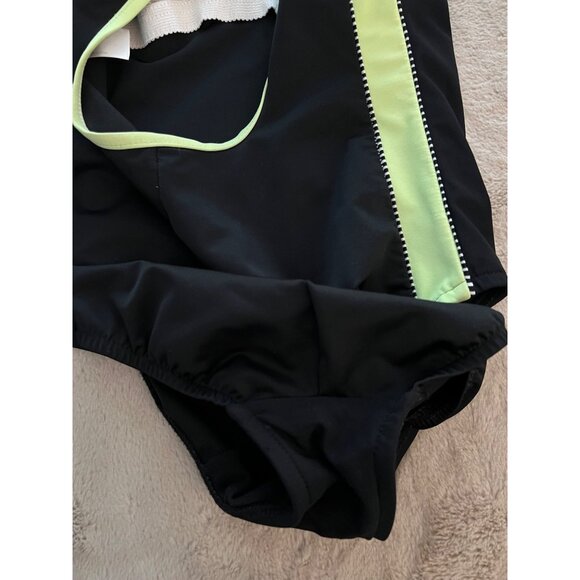 Black & Neon Green One-Piece Swimsuit With Open Back & Built-In Bra By Miraclesu - Picture 6 of 13